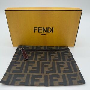 Fendi Brown and Black FF Logo Zip Card Pouch